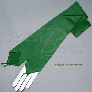 Shiny Stretch Satin Fingerless Gloves Opera Length 16BL - Hunter Green